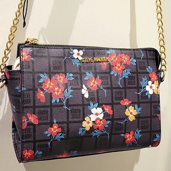 NWOT STEVE MADDEN "xhodani" black floral crossbody - Picture 2 of 10